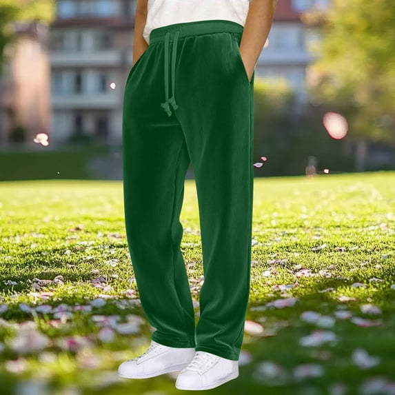 Fanxing Corduroy Sweatpants for Men Drawsting Elastic Waist Straight Track Trousers Casual Workout Running Jogger Pants Army Green L
