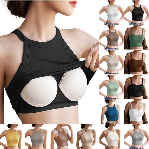 Fanxing Cotton Camisoles for Women Built in Bra Tank Tops Summer Spaghetti Strap Cami Tank Longline Sports Undershirts Black,M