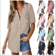 thumbnail image 1 of Fanxing Cotton Linen Button Down Shirts for Women 2025 Trendy Summer Casual Work Tops Moisture Wicking Business Casual Blouses S-2XL, 1 of 8