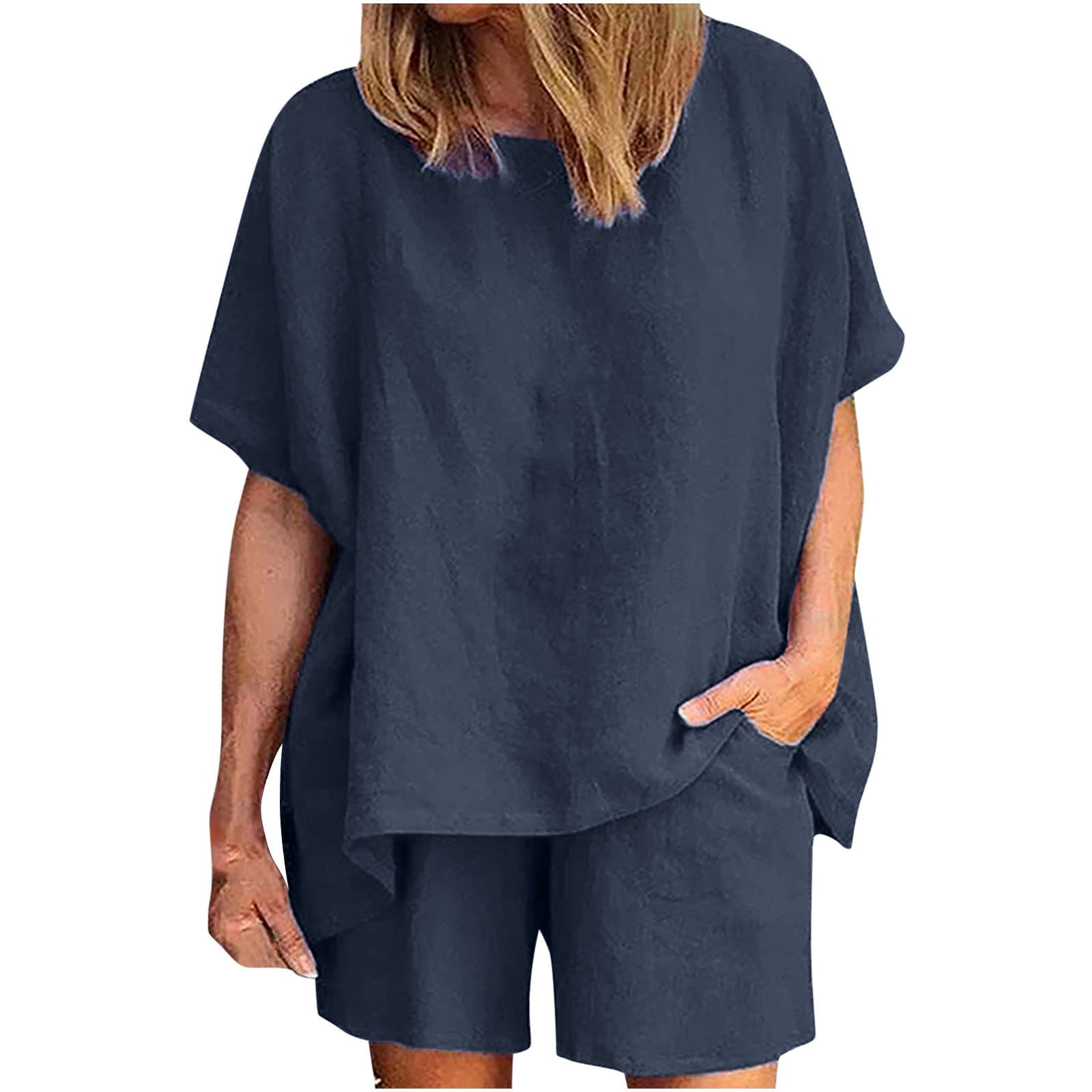 Fanxing Cotton Linen Short Set for Women Oversized Batwing Sleeve — free download