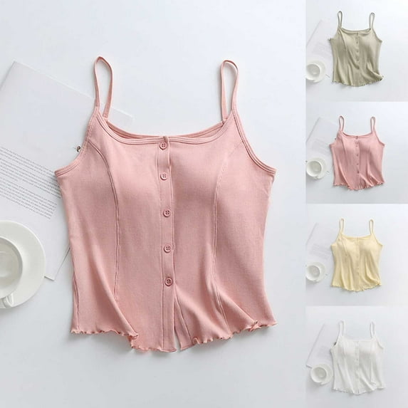 Fanxing Cotton Tank Top for Women V Neck Seamless Ribbed Crop Camisoles White,S