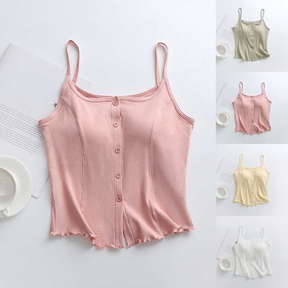 Fanxing Cotton Tank Top for Women V Neck Seamless Ribbed Crop Camisoles Yellow,L