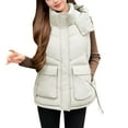 thumbnail image 1 of Fanxing Cropped Puffer Vest Women Zip Up Sleeveless Hooded Outerwear Winter Padded Puffy Jackets for Women with Pocket White XL, 1 of 6