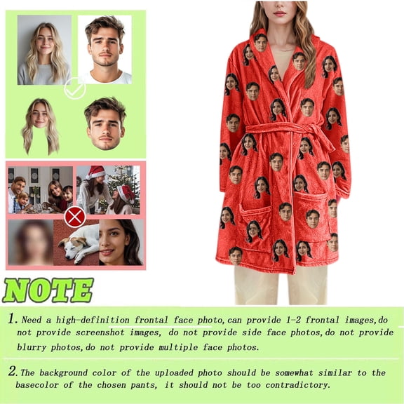 Fanxing Custom Robes for Women Personalized Face Robe Flannel Nightwear Customized Bathrobes Sleepwear Short Shaggy Red L