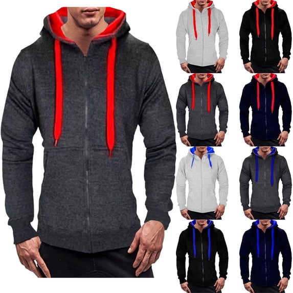 Fanxing Cyber And Monday Deals At Walmart For Today Mens Hooded Drawstring Long Sleeve Sweatshirt Fashion Pullover Casual Hoodies with Pockets Dark Blue,M