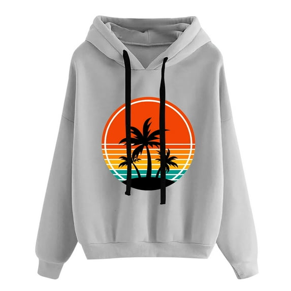 Fanxing Fall Juniors Palm Tree Graphic Hoodies Fall Casual Long Sleeve Pullover Oversized Sweatshirts with Pocket for Teen Girls S,M,L,XL,XXL,XXXL
