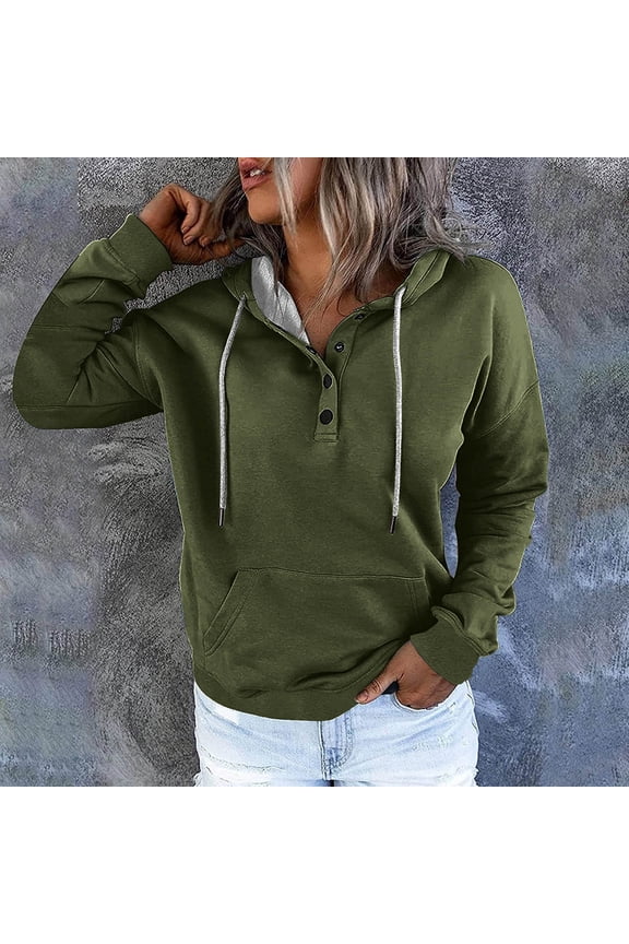 Fall Clearance Women Quarter Button Down Hoodies Athletic Sweatshirt Sweater Fall Casual Pullover Tops Blouse for Junior S,M,L,XL,XXL