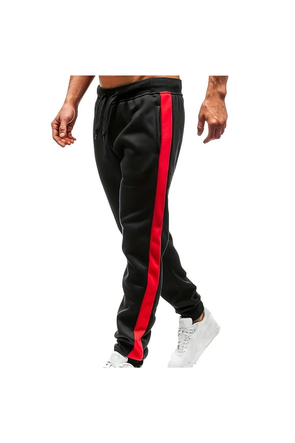 Fall Fleece Sweatpants for Men Loose Fit Loung Pants with Side Striped Joggers Drawstring Elastic Waisted Casual Pants 2025 Red,L