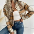 thumbnail image 1 of Fanxing Fall Jacket for Women Fuzzy Plaid Casual Cropped Jacket Fleece Long Sleeve Button Down Flannel Shirts Blouse S,M,L,XL, 1 of 9