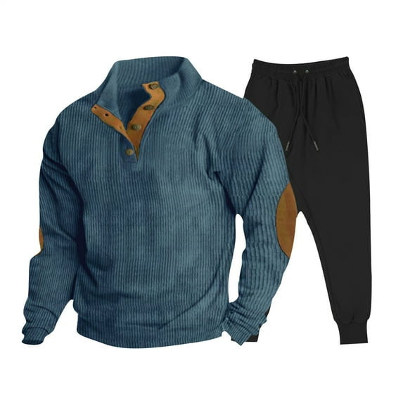 Fanxing Father's Day Men's Tracksuits Corduroy Henley Tops Joggers Pants Outfits 1/4 Button Down Henley Shirt with Sweatpants 2pcs Sets Sweatsuits Men Shirts Casual