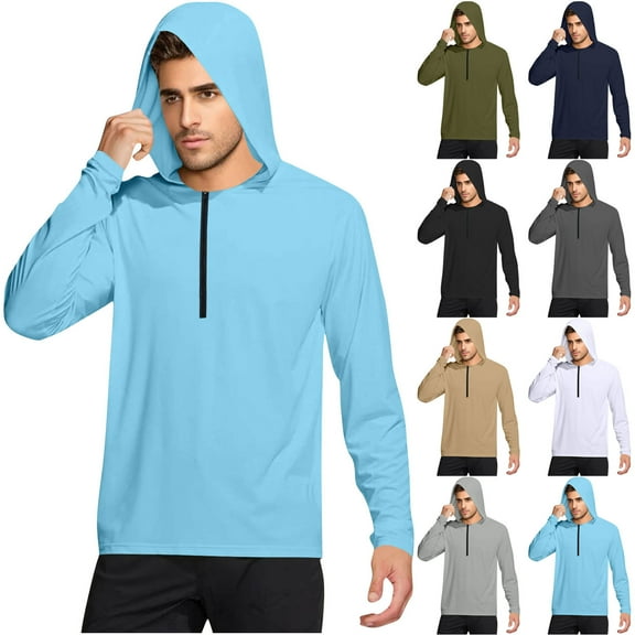 Fanxing Fishing Hoodies for Men with Face Mask Sun Protection Hiking Shirt Upf 50  Long Sleeve Half Zip Hoodie T-Shirts White,S