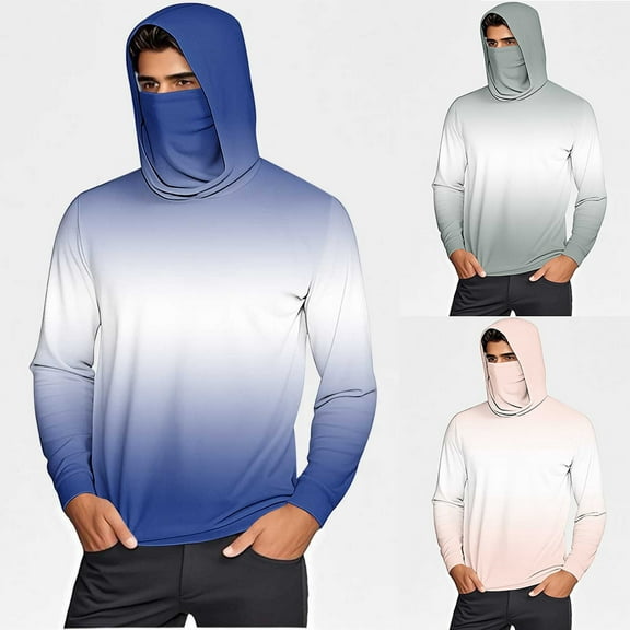 Fanxing Fishing Shirts for Men Big and Tall Hooded Sun Shirt with Mask Cover Long Sleeve UPF 50 Rash Guards Cooling Lightweight Hoodies Beige,XXXXL