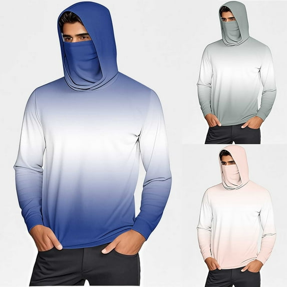 Fanxing Fishing Shirts for Men Big and Tall Hooded Sun Shirt with Mask Cover Long Sleeve UPF 50 Rash Guards Cooling Lightweight Hoodies Gray,XXL