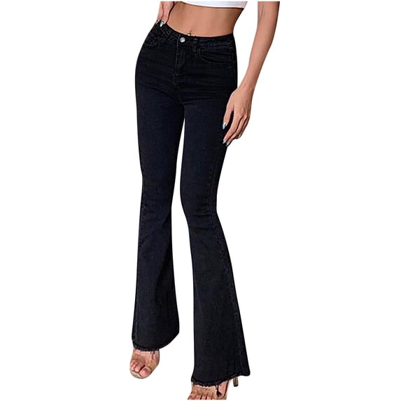Fanxing Flare Jeans Women, Women's Bootcut Bell Bottom Jeans High Waisted Stretch Slimming Bell Bottoms Jeans Black,L