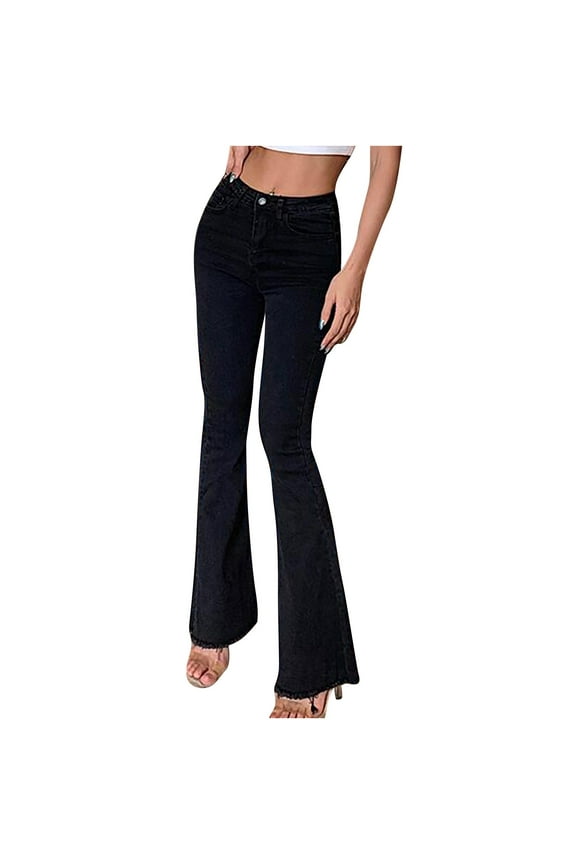 Flare Jeans Women, Women's Bootcut Bell Bottom Jeans High Waisted Stretch Slimming Bell Bottoms Jeans Black,XL