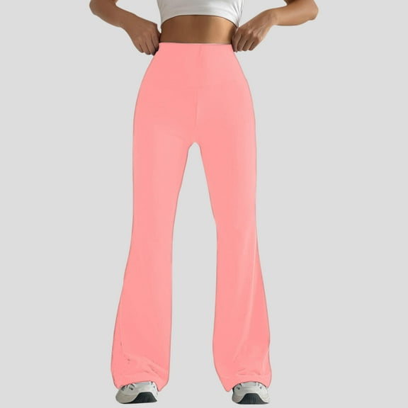 Fanxing Flare Leggings for Women High Waisted Tummy Control Yoga Pants Comfy Workout Tights Bootcut Bottom Pink 2XL