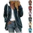 thumbnail image 1 of Fanxing Fleece Hoodies for Women Full Zip Long Sleeve Jacket Coat Solid Long Sleeve Jacket Coat S,M,L,XL,XXL Brown,L, 1 of 6