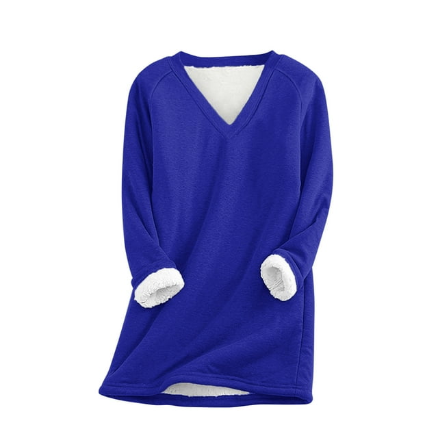 Fanxing Fleece Sweatshirts for Women V Neck Long Sleeve Tops Pullovers ...