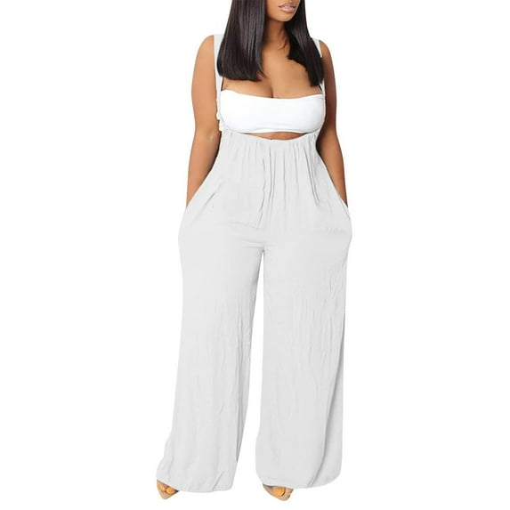 Fanxing Flowy Jumpsuits for Women Summer Casual Spaghetti Strap Overalls Baggy Wide Leg Jumpsuits with Pockets