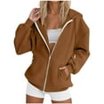 thumbnail image 1 of Fanxing Full Zip Hoodie Jacket for Women Fall Long Sleeve Casual Hooded Sweatshirts with Pocket Basic Drawstring Zipper Track Coat Brown S, 1 of 3