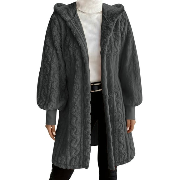 Fanxing Fuzzy Fleece Jackets for Women Cozy Warm Long Sherpa Hoodie Cardigan Latern Sleeve Winter Faux Fur Coat 2XL