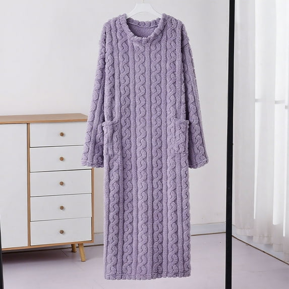 Fanxing Fuzzy Nightgown for Women Crewnew Plush Fleece Pullover Nightdress Cozy Warm Loungewear Sleepdress with Pocket Purple Free Size