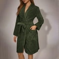 thumbnail image 1 of Fanxing Fuzzy Robes for Women Plush Fleece Texture Short Bathrobe Fluffy Pocket Belted Nightgown Army Green L, 1 of 5