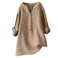 thumbnail image 1 of Fanxing Gauze Linen Shirt Women's Plus Size Rolled Up 3/4 Sleeve Tops Mexican Peasant Shirts Button Down V Neck Tunic Blouses Linen Pullover XXXXL, 1 of 6