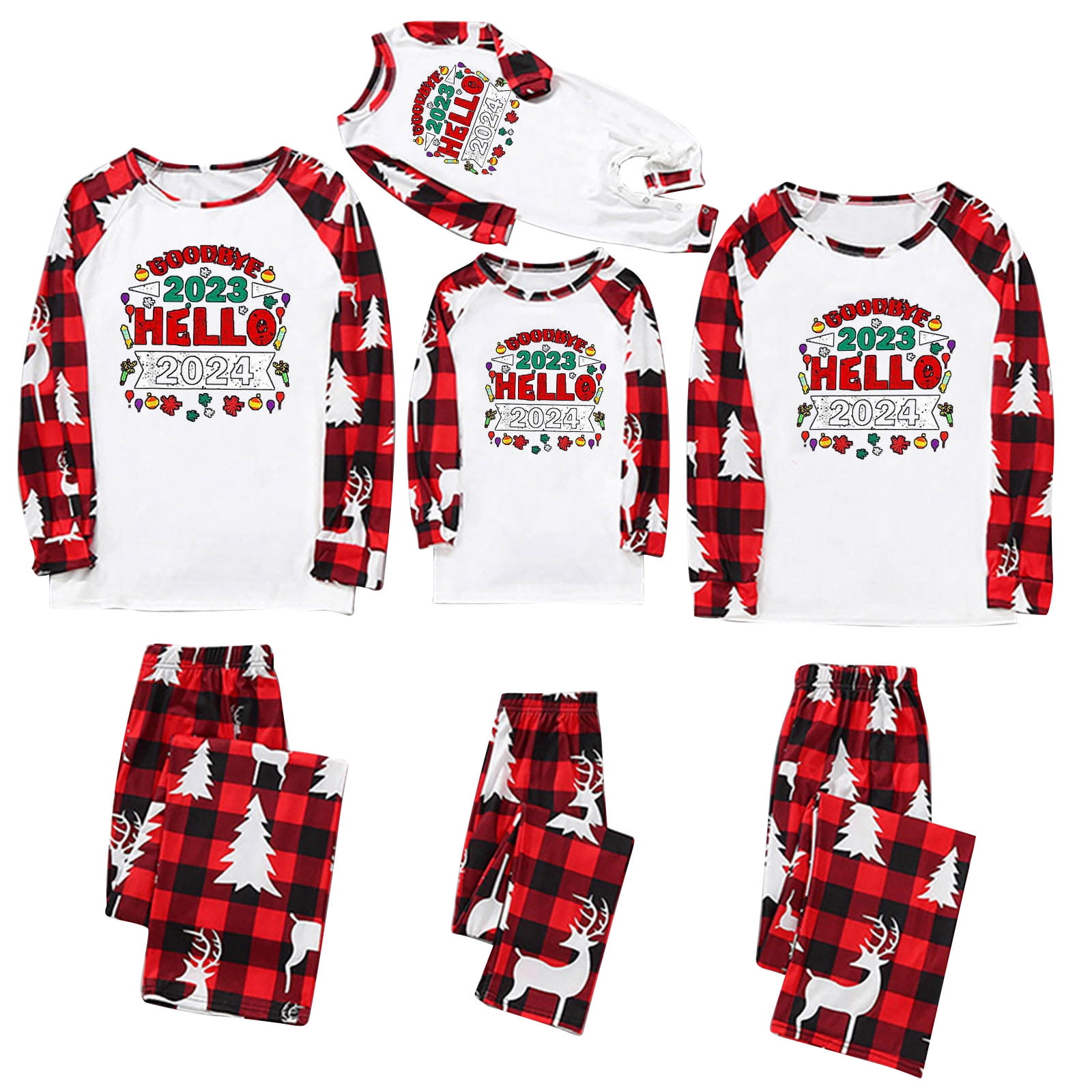 Fanxing Goodbye 2023 Hello 2024 Family Christmas Pajamas Matching Sets