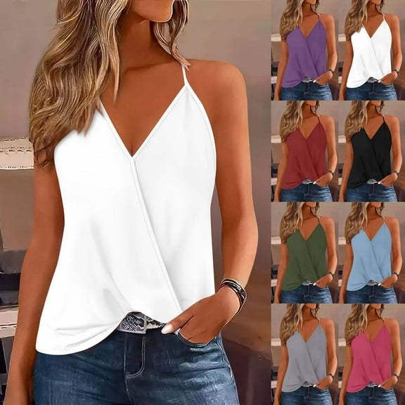 Fanxing Gray Womens Spaghetti Strap Camisoles 2xl Trendy Pleated V Neck Tank Tops Sleeveless Dressy Flowy Tunic Shirts (Women's S-2XL)