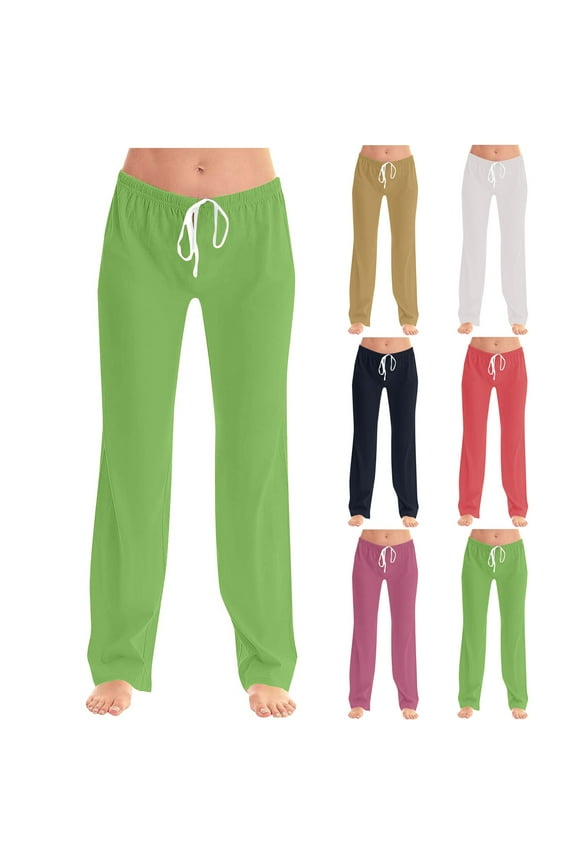 Green Plus Size Casual Pants for Womens Lounge Pants No Pockets Drawstring Long Pants Lightweight Loose Fit Comfy Pajama Pants XXXL