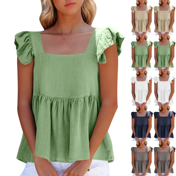 Fanxing Green Women's Dressy Tank Tops Casual Sleeveless Peplum Blouses Xl Summer Ruffle Hem T Shirts (Women's S-3XL)