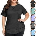 thumbnail image 1 of Fanxing Green Womens Plus Size T Shirts Curvy Hem Short Sleeve Summer Tops XL Workout Sport Casual Basic Tees ( Women's Plus L-5XL), 1 of 6