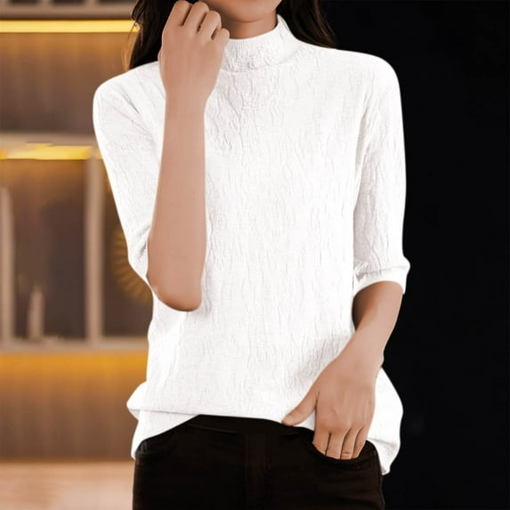 Fanxing Half Sleeve Pullover Sweater for Women Lightweight Smock Neck Texture Knit Tops Trendy Casual Dressy Tunic Jumper White XL