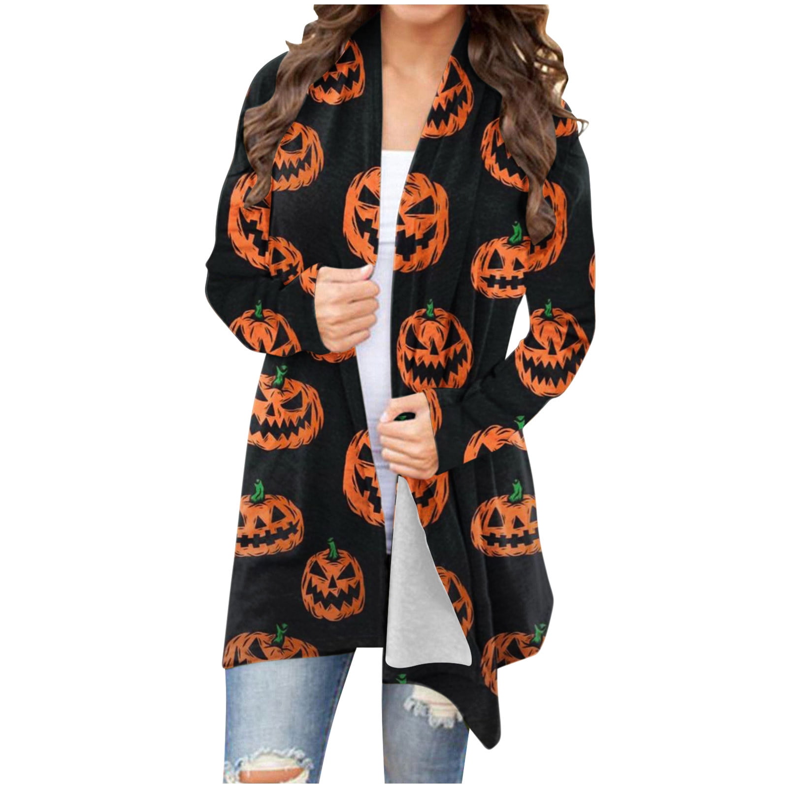 Fanxing Halloween Cardigan for Women Pumpkin Spider Net Print Knitting ...