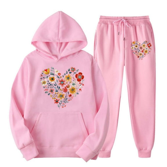 Fanxing Hearts Graphic Sweatshirts Sweatsuit for Women Hooded 2 Piece Set Plus Size Two Piece Set Comfy Track Suits for Women Set Y2k 2pcs Set Athleisure Set ActivewearPink,XXXL