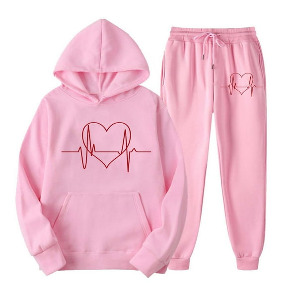 Fanxing Hearts Graphic Sweatshirts Sweatsuit for Women Hooded 2 Piece Set Plus Size Two Piece Set Comfy Track Suits for Women Set Y2k 2pcs Set Athleisure Set ActivewearPink,XXXL