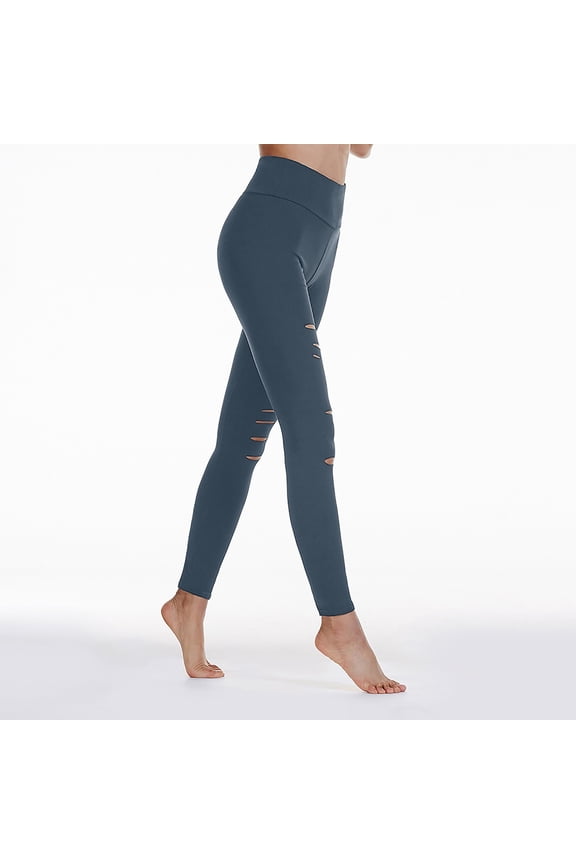 High Waist Leggings for Women Cutout Ripped Tummy Control Workout Yoga Pants Strethy Skinny Running Tight Gray XL