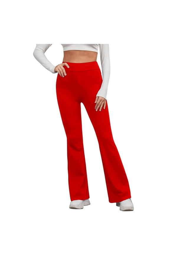 High Waist Mini Flared Leggings for Women Tummy Control Casual Flare Yoga Pants for Yoga Workout Gym Bootcut Legging Pant Tax Day Event Red,XL