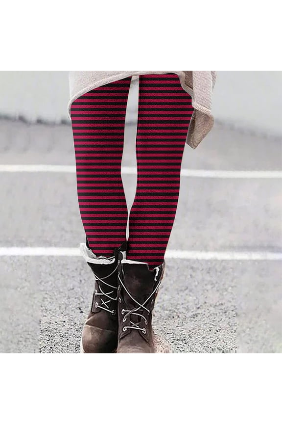 High Waisted Leggings for Women - Tummy Control Butt Lifting Pants Stripes Workout Soft Yoga Pants for Running Wine L