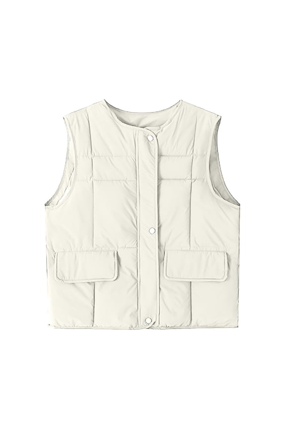 Holdretain Puffer Vests for Women Sleeveless Button Down Cropped Outerwear, Cozy Lightweight Quilted Jacket with Pocket White L