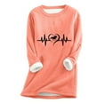 thumbnail image 1 of Fanxing Holiday Deals Plus Size Fleece Lined Thermal Shirts for Women Cute Heart Long Sleeve Thermal Underwear Tops Crewneck Soft Base Layer Cold Weather Ultra Soft Sherpa Blouse, 1 of 2