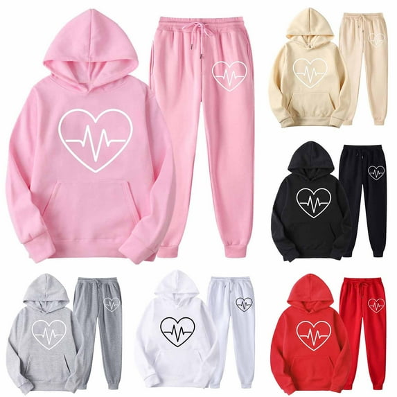 Fanxing Hoodies Sweatshirt Sets for Women 2 Piece Pants Athleisure Two Piece Set Plus Size Two Piece Tracksuit Y2k Lounge Sets for Women Pants Women JoggersRed,S