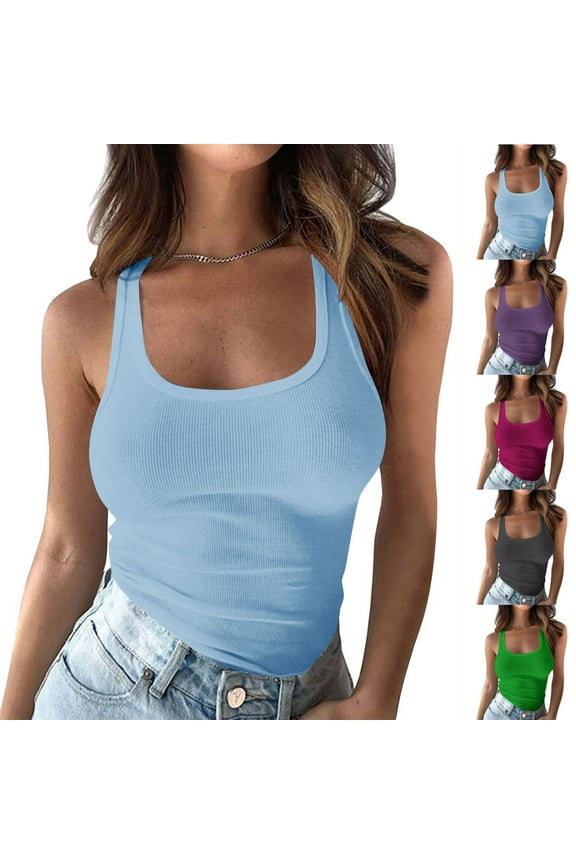 Hot Pink Tank Tops for Women Plus Size U-Neck Ribbed Camisoles XXL Stretchy Slim Fitted Soft Camisole Basic Layering Shirts ( Women's Plus S-5XL)