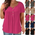 thumbnail image 1 of Fanxing Hot Pink Women Plus Size Tunic Blouses XXXXXL Flowy Short Sleeve Pleated T Shirts Dressy Casual Button Neck Summer Tops ( Women's Plus L-5XL), 1 of 8