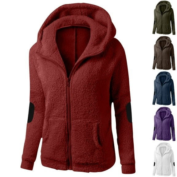 Fanxing Junior Girl Sherpa Fleece Hoodie Jacket Plus Size Full Zip Long Sleeve Fluffy Sweatshirts Hoodies Pocket Soft Jackets Coat OutwearRed,XL