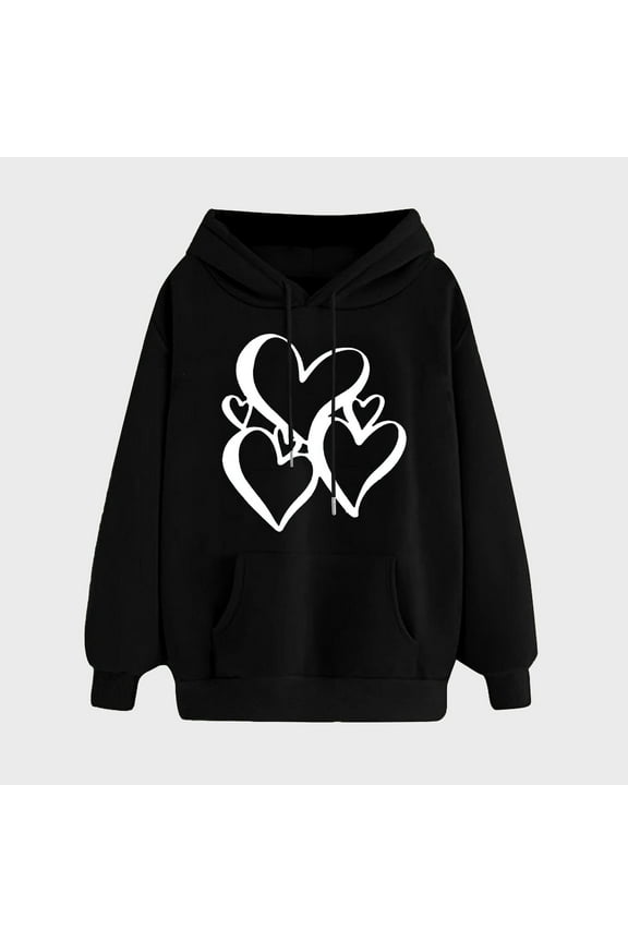Juniors Hooded Sweatshirts Cute Love Heart Drawstring Hoodies with Pocket - Teen Girls Casual Thin Fleece Hoodie Sweatshirt Account Purchase History Recent Orders Black,XXXL