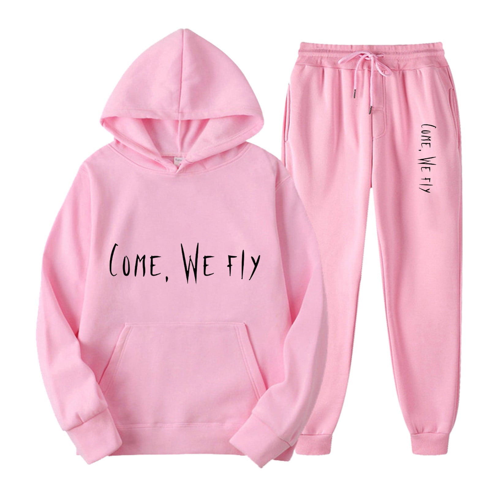 Fanxing Juniors Letter Printed Sweatsuits 2 Piece Outfits for Teen Girls Cute Hoodies Sweatshirts Matching Sets Drawstring Sweatpants Slim Fit Joggers