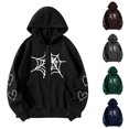thumbnail image 1 of Fanxing Juniors Plus Size Hoodies Sweatshirt Long Sleeve Zip Up Spider Net Print Casual Y2k Hooded Jacket with Pocket Coffee,XL, 1 of 6
