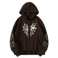 thumbnail image 1 of Fanxing Juniors Women Hoodies Sweatshirt Long Sleeve Zip Up Halloween Spider Net Print Casual Y2k Hooded Jacket with Pocket 2025 Clearance Coffee,L, 1 of 6